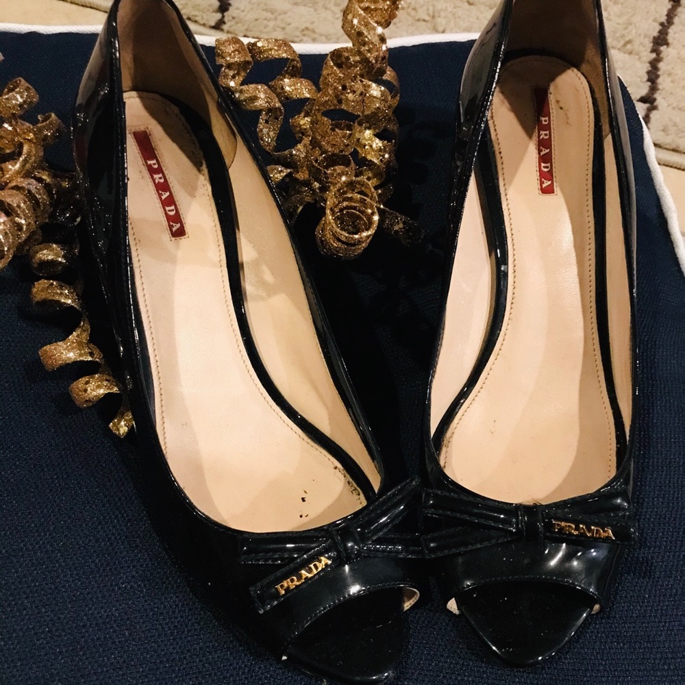 Prada patent leather wedges